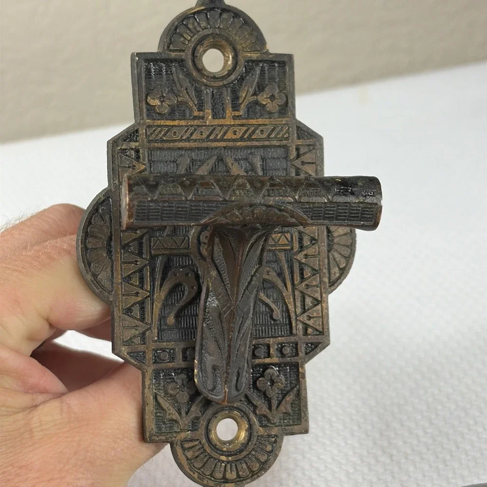 Antique 1872 Victorian Eastlake Mechanical Doorbell with Lever Pull Handle
